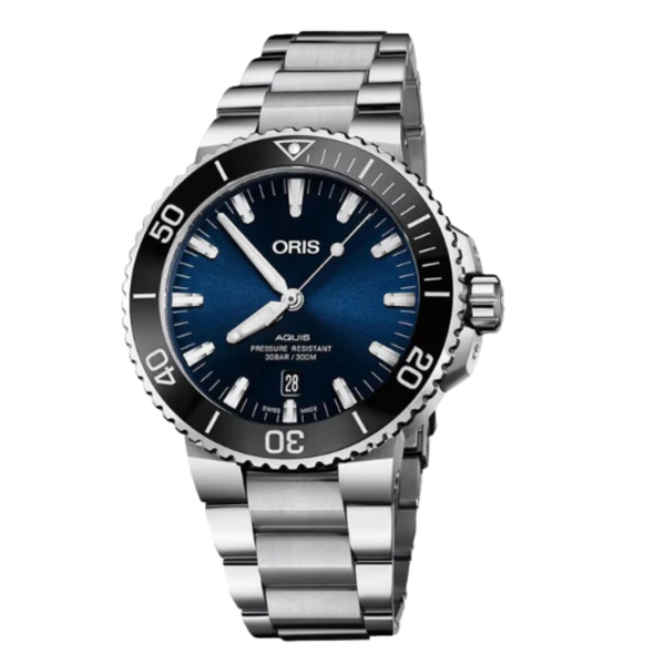 Oris Aquis Date Silver Stainless Steel Blue Dial Automatic Watch for Gents - 01.733.7730.4135