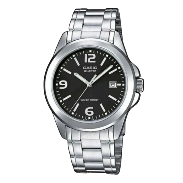 Casio Analog Silver Stainless Steel Black Dial Quartz Watch for Gents - MTP-1215A-1ADF