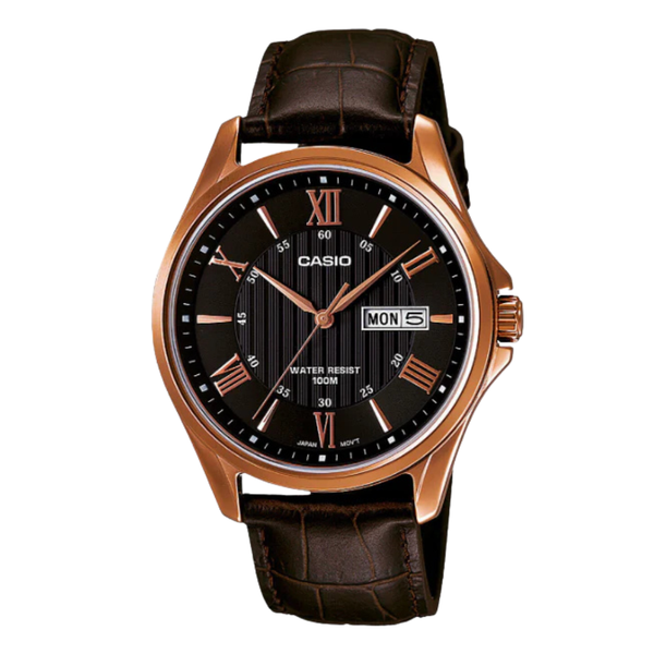 Casio Enticer Brown Leather Strap Brown Dial Quartz Watch for Gents - MTP-1384L-1AVDF