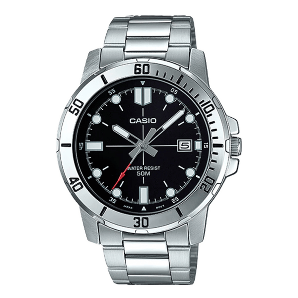 Casio Enticer Silver Stainless Steel Black Dial Quartz Watch for Gents - MTP-VD01D-1EVUDF