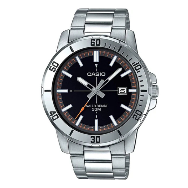 Casio Enticer Silver Stainless Steel Black Dial Quartz Watch for Gents - MTP-VD01D-1E2VUDF