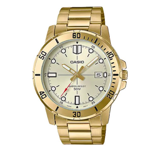 Casio Enticer Gold Stainless Steel Silver Dial Quartz Watch for Gents - MTP-VD01G-9EVUDF