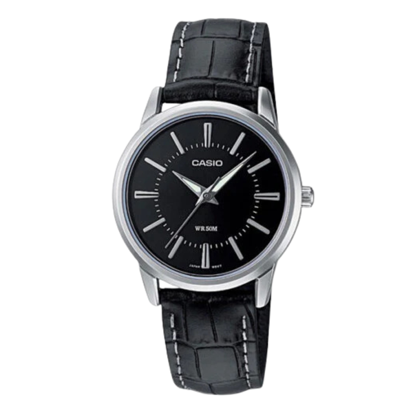 Casio General Black Leather Strap Black Dial Quartz Watch for Ladies - LTP-1303L-1AVDF