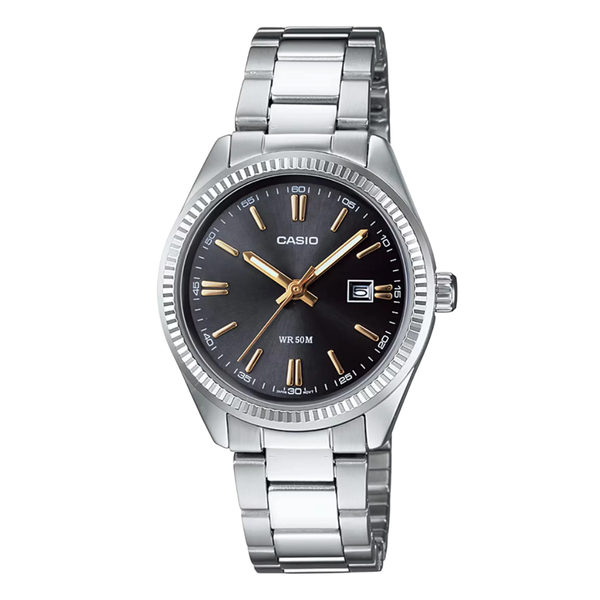 Casio General Silver Stainless Steel Black Dial Quartz Watch for Ladies - LTP-1302D-1A2VDF
