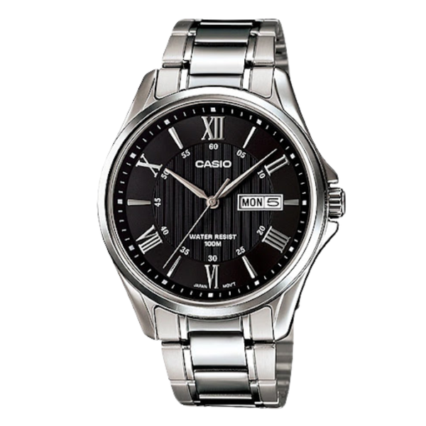 Casio Enticer Silver Stainless Steel Black Dial Quartz Watch for Gents - MTP-1384D-1AVDF