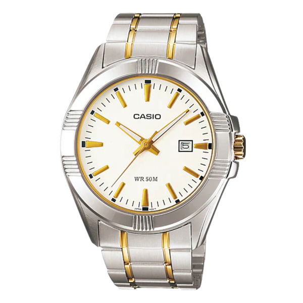 Casio Enticer Two-tone Stainless Steel White Dial Quartz Watch for Gents - MTP-1308SG-7AVDF