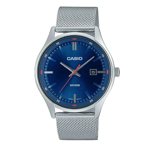 Casio Silver Mesh Bracelet Blue Dial Quartz Watch for Gents - MTP-E710M-2AVDF