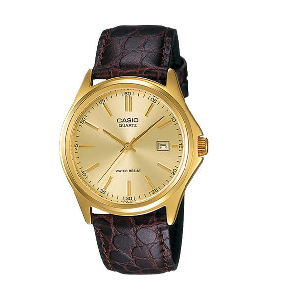 Casio Brown Leather Strap Gold Dial Quartz Watch for Gents - LTP-1183Q-9ADF
