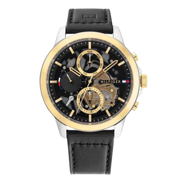 Tommy Hilfiger Henry Black Leather Strap Black Dial Chronograph Quartz Watch for Gents - 1710474