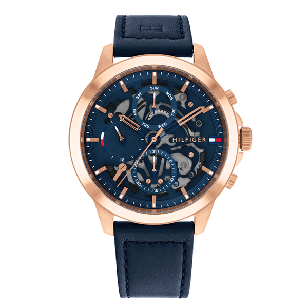 Tommy Hilfiger Henry Blue Leather Strap Blue Dial Chronograph Quartz Watch for Gents - 1710475