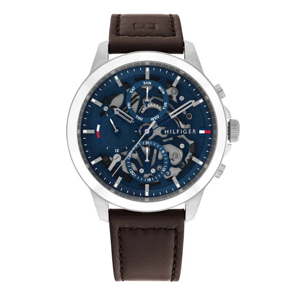Tommy Hilfiger Henry Brown Leather Strap Blue Dial Chronograph Quartz Watch for Gents - 1710476