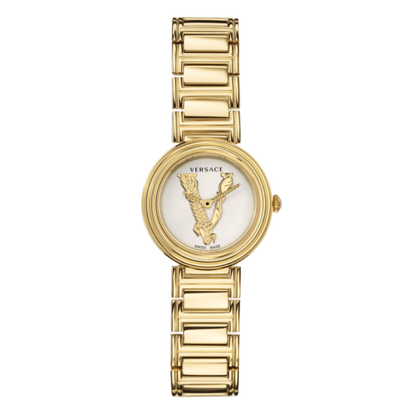 Versace Virtus Mini Duo Gold Stainless Steel White Dial Quartz Watch for Ladies - VET300221