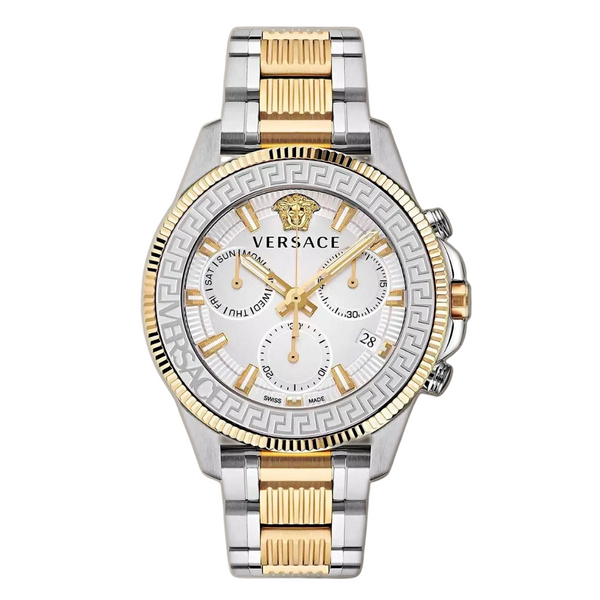 Versace Greca Action Two-tone Stainless Steel Silver Dial Chronograph Quartz Watch for Gents - VE3J00522