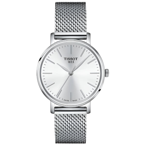 Tissot everytime Silver Mesh Bracelet Silver Dial Quartz Watch for Women - T143.210.11.011.00