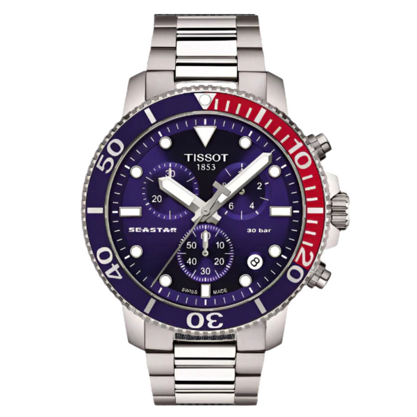 Tissot Seastar 1000 Silver Stainless Steel Blue Dial Chronograph Quartz Watch for Men's - T120.417.11.041.03