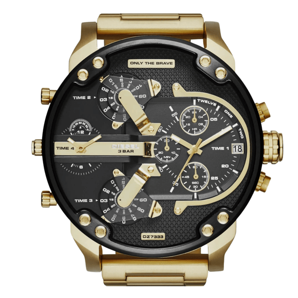 Diesel Mr Daddy 2.0 Gold Stainless Steel Black Dial Chronograph Quartz Watch for Gents - DZ7333