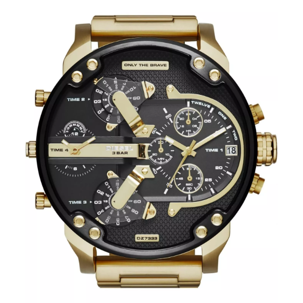 Diesel Mr Daddy 2.0 Gold Stainless Steel Black Dial Chronograph Quartz Watch for Gents - DZ7333