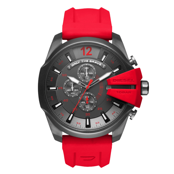 Diesel Mega Chief Red Silicone Strap Strap Gunmetal Dial Chronograph Quartz Watch for Gents - DZ4427