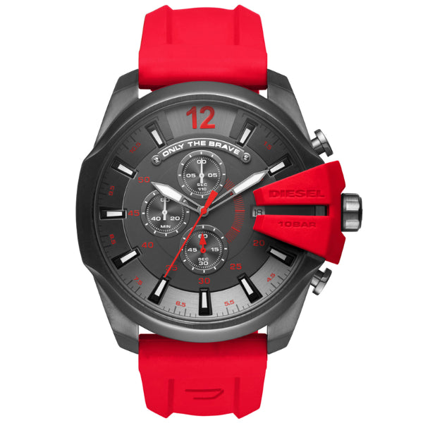 Diesel Mega Chief Red Silicone Strap Strap Gunmetal Dial Chronograph Quartz Watch for Gents - DZ4427