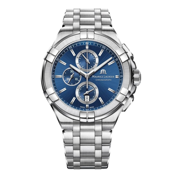 Maurice Lacroix Aikon Silver Stainless Steel Blue Dial Chronograph Quartz Watch for Gents - AI1018-SS002-430-1