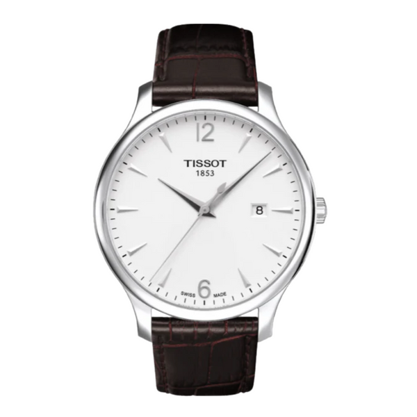 Tissot T-Classic Brown Leather Strap Silver Dial Quartz Watch for Men's - T063.610.16.037.00