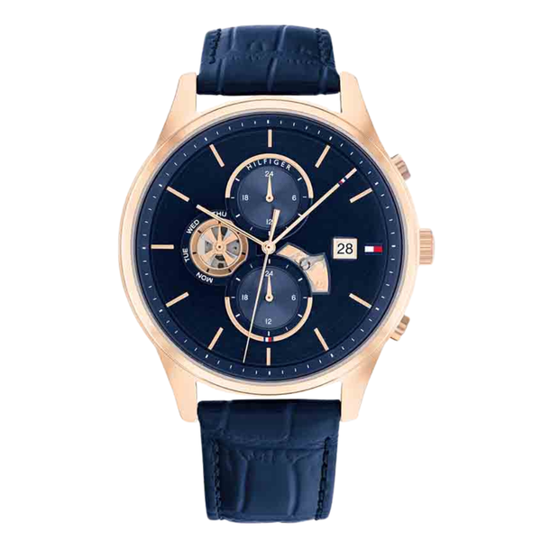 Tommy Hilfiger Weston Blue Leather Strap Blue Dial Chronograph Quartz Watch for Gents - 1710503