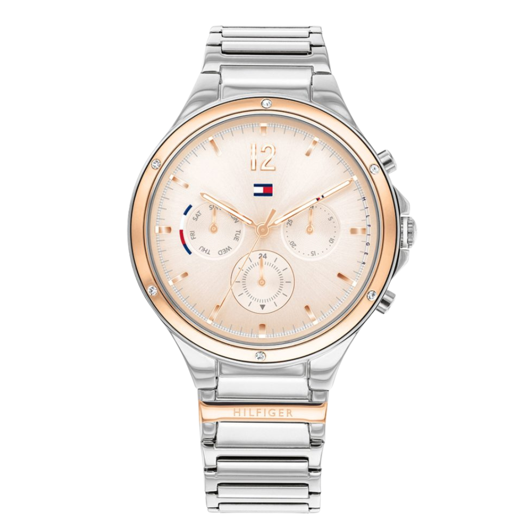 Tommy Hilfiger Eve Silver Stainless Steel Pink Dial Chronograph Quartz ...