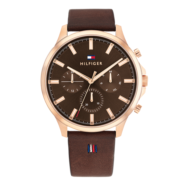 Tommy Hilfiger Ryder Brown Leather Strap Brown Dial Chronograph Quartz Watch for Gents - 1710497