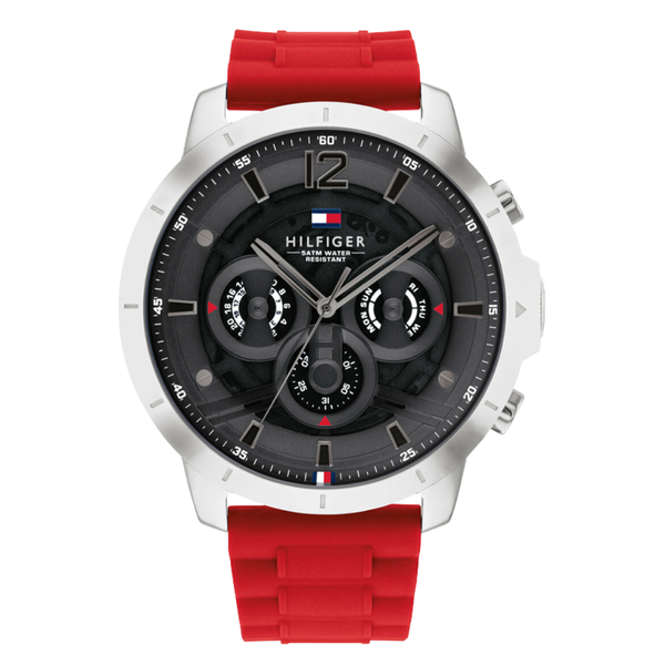 Tommy Hilfiger Luce Red Silicone Strap Black Dial Chronograph Quartz Watch for Gents - 1710490