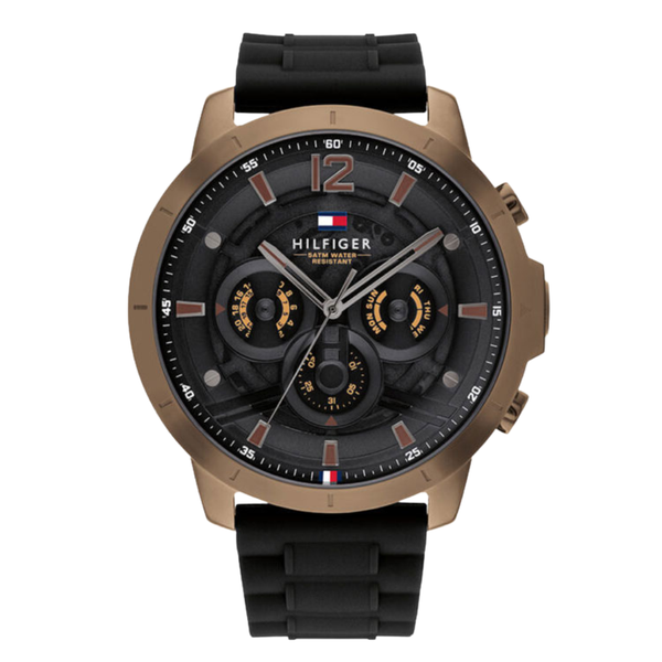 Tommy Hilfiger Luce Black Silicone Strap Black Dial Chronograph Quartz Watch for Gents - 1710491