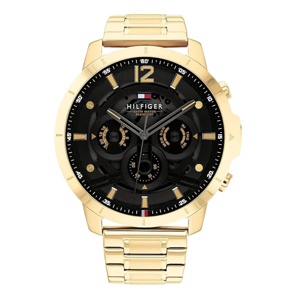 Tommy Hilfiger Luce Gold Stainless Steel Black Dial Chronograph Quartz Watch for Gents - 1710511