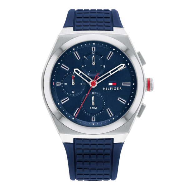Tommy Hilfiger Connor Blue Silicone Strap Blue Dial Chronograph Quartz Watch for Gents - 1791899