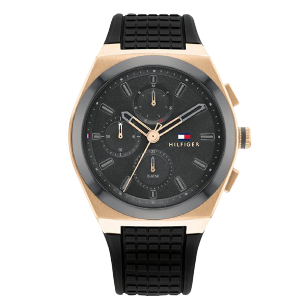 Tommy Hilfiger Connor Black Silicone Strap Black Dial Chronograph Quartz Watch for Gents - 1791931