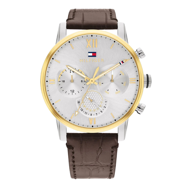 Tommy Hilfiger Sullivan Brown Leather Strap Silver Dial Chronograph Quartz Watch for Gents - 1791884