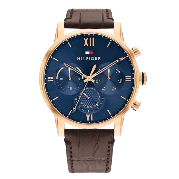 Tommy Hilfiger Sullivan Brown Leather Strap Blue Dial Chronograph Quartz Watch for Gents - 1791933