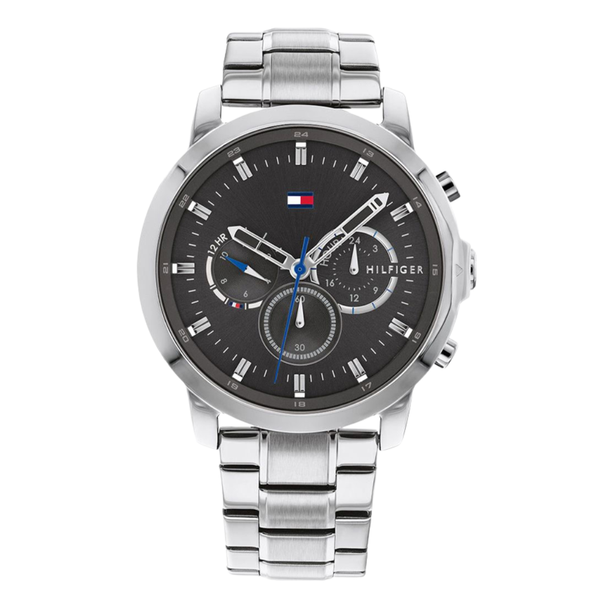 Tommy Hilfiger Jameson Silver Stainless Steel Black Dial Chronograph Quartz Watch for Gents - 1791794