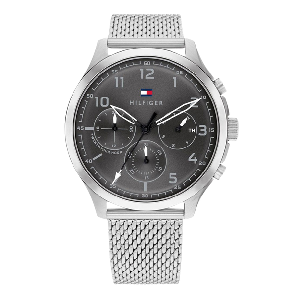 Tommy Hilfiger Asher Silver Mesh Bracelet Grey Dial Chronograph Quartz Watch for Gents - 1791851