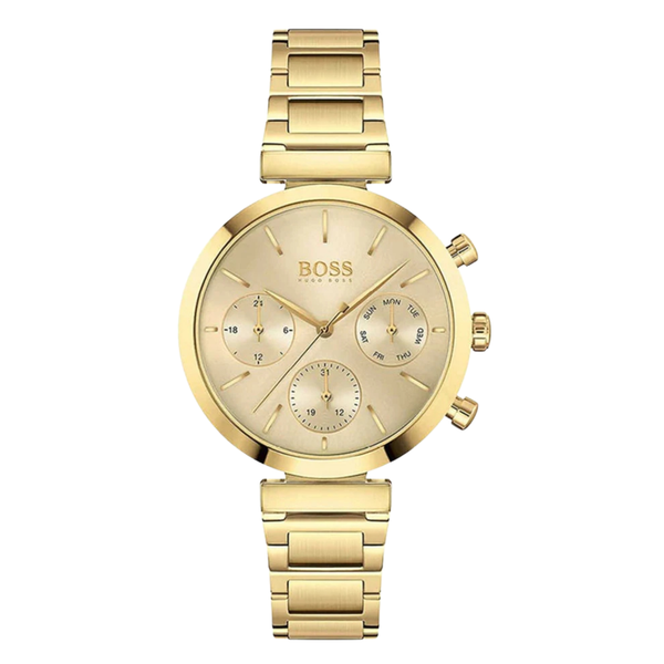 HUGO BOSS Flawless Gold Mesh Bracelet Gold Dial Chronograph Quartz Watch for Ladies - 1502532