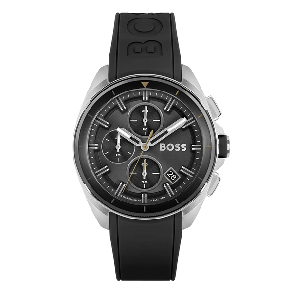 HUGO BOSS Volane Black Silicone Strap Black Dial Chronograph Quartz Watch for Gents - 1513953