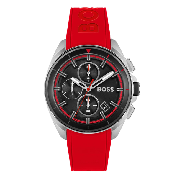 HUGO BOSS Volane Red Silicone Strap Black Dial Chronograph Quartz Watch for Gents - 1513959