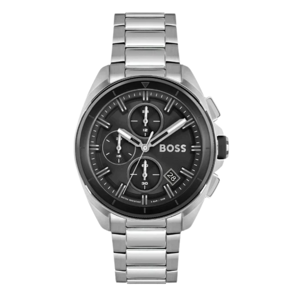 HUGO BOSS Volane Silver Stainless Steel Black Dial Chronograph Quartz Watch for Gents - 1513949
