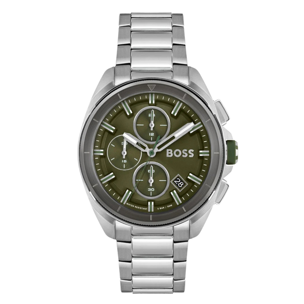 HUGO BOSS Volane Silver Stainless Steel Green Dial Chronograph Quartz Watch for Gents - 1513951