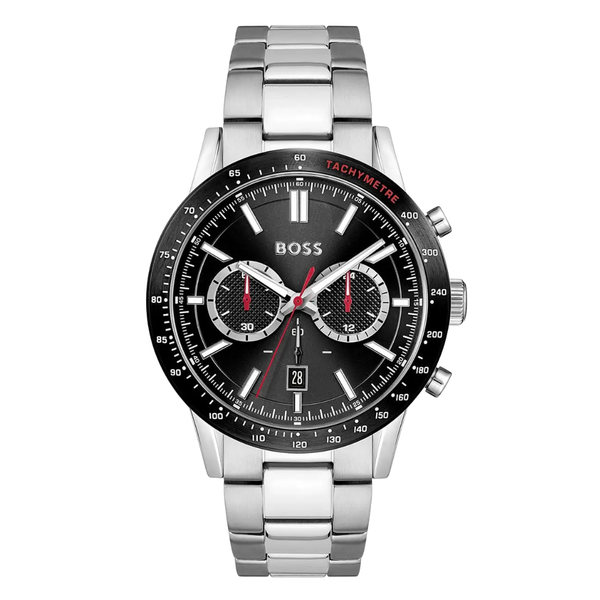HUGO BOSS Allure Silver Stainless Steel Black Dial Chronograph Quartz Watch for Gents - 1513922