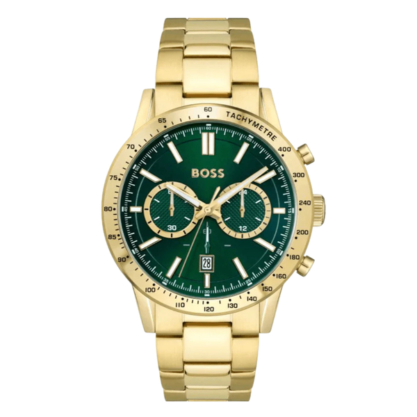 HUGO BOSS Allure Gold Stainless Steel Green Dial Chronograph Quartz Watch for Gents - 1513923