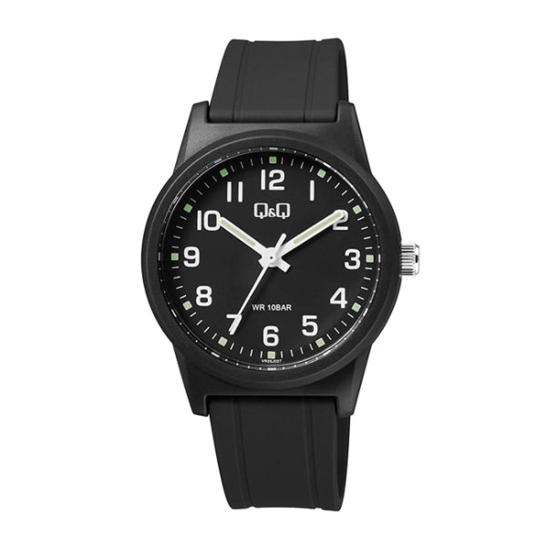 Q&Q Black Resin Strap Black Dial Quartz Watch for Unisex - VR35J027Y