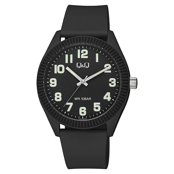 Q&Q Black Resin Strap Black Dial Quartz Watch for Gents - V12A-004VY