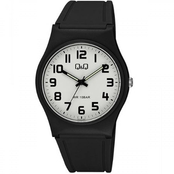 Q&Q Black Resin Strap White Dial Quartz Watch for Gents - VS42J001Y