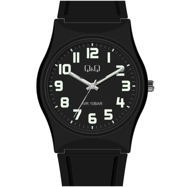 Q&Q Black Resin Strap Black Dial Quartz Watch for Unisex - VS42J002Y