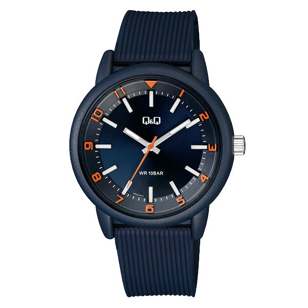 Q&Q Blue Resin Strap Blue Dial Quartz Watch for Gents - VR52J017Y