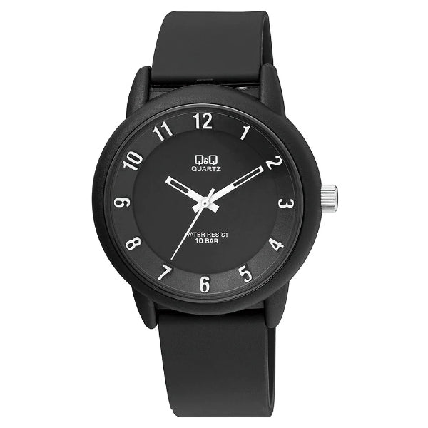 Q&Q Black Resin Strap Black Dial Quartz Watch for Gents - VR52J001Y